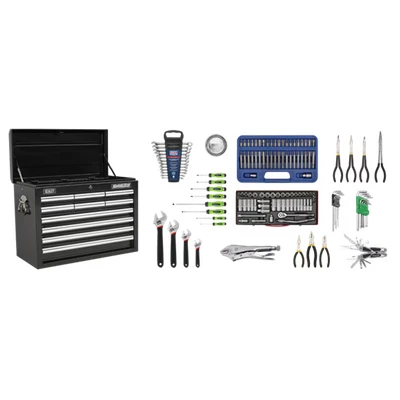 Image of Sealey Superline Pro Topchest 10 Drawer with Ball Bearing Slides Black &amp; 140pc Tool Kit