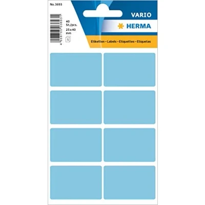 Image of HERMA Multi Purpose Labels, 8 Labels per Sheet, 5 Sheets, 25 x 40 mm, Self Adhesive Stickers, Blank Sticky for Office Kitchen Home, Blue