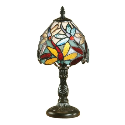 Image of Lorette 1 Light Mini Table Lamp Dark Bronze, Tiffany Glass, E14