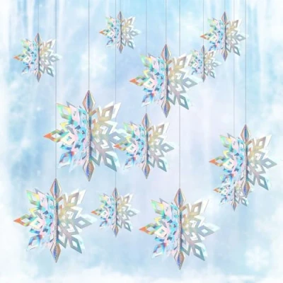 Image of FUIPVGI 12 Pcs 3D Snowflake Decoration,Snowflake Anging Decorations，3D Hanging Decorations Christmas Flake Decoration Tree for Holiday Wedding (12 PCS)