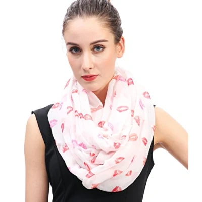 Image of Lina &amp; Lily Lips Print Lightweight Snood Scarf (White)