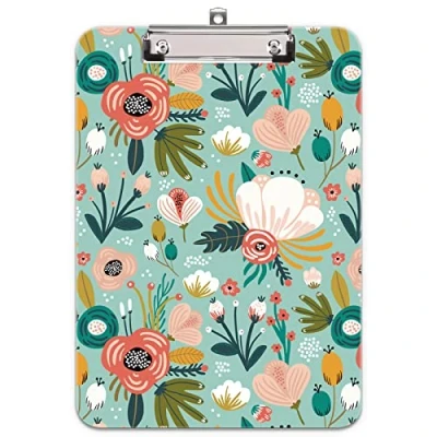 Image of Hnogri Plastic Clipboard A4, Fashion Design A4 Letter Size Clipboards &amp; Forms Holders for Office Supplies Lawyers,School Students and Kids, Low Profile Clip Cute Folder, Green Flower