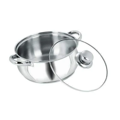 Image of Stainless Steel Everyday Casserole, Frypan, Sauce, Cooking pots (18 cm Belly Casserole with Glass Lid)