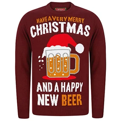 Image of Tokyo Laundry Men&#039;s Xmas Pint Motif Novelty Christmas Jumper Claret M