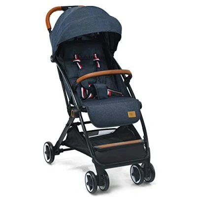 Image of Maxmass Baby Stroller, Foldable Pushchair with Adjustable Canopy &amp; Backrest and Storage Basket, Lightweight 5 Point Harness Buggy for 0 3 Years (Blue)