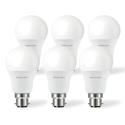 Image of SINCELIGHT B22 LED Light Bulbs 9W, 850 Lumens, 85W Equivalent, Warm White 2700K, Bayonet Cap BC B22d, GLS Energy Saving, Pack of 6
