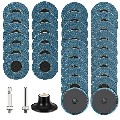 Image of SI FANG 31 Pack 50mm Roll Lock Flap Disc Grinding Sanding Wheel Set, 2 inch Abrasive Discs 40 60 80 120 Grit, Quick Change Grinder with 1/4&quot; Shank Pad Holder for Die