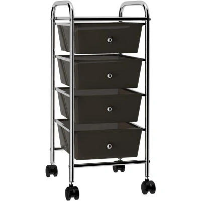 Image of vidaXL 4 Drawer Mobile Storage Trolley Stylish and Practical, Black Plastic Chrome Construction with Ample Storage, Easy to Clean Removable Drawers, Ideal for Office Beauty Supplies