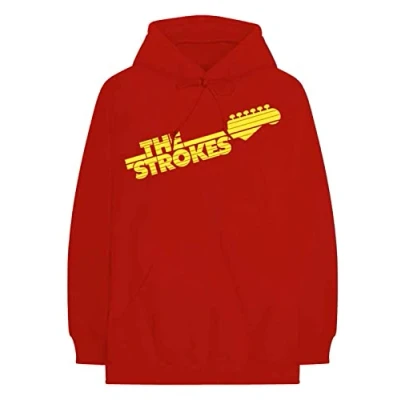Image of The Strokes Hoodie Guitar Fret Band Logo Official Mens Red Pullover L