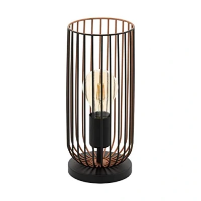Image of Eglo Roccamena Vintage Table Lamp, Black and Copper Coloured Steel Bedside Light, Living Room Lighting, E27 Socket