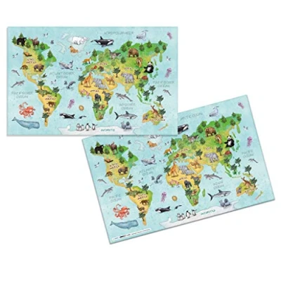 Image of HERMA 19667 Desk Mat Nursery World Map Wipe Clean Children&#039;s Made of Cardboard, 55 x 35 cm, Double Sided Motif Table for Girls and Boys