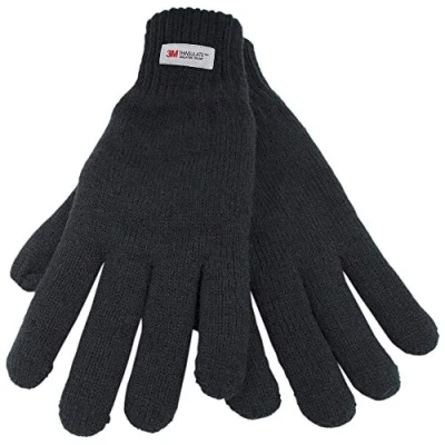 Image of Thinsulate Knitted Thermal Gloves Lined Full Finger Winter Hand Warmers (Black, L/XL)