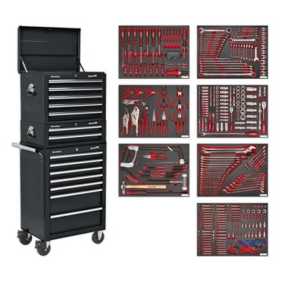 Image of Sealey Superline Pro Tool Chest Combination 14 Drawer with Ball Bearing Slides Black &amp; 446pc Kit