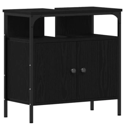 Image of vidaXL Bathroom Sink Cabinet 60x30x60 cm Black Oak Engineered Wood Ample Storage &amp; Durable Design for Modern Restrooms