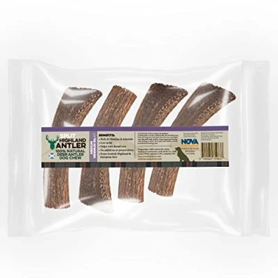 Image of Highland Antler Natural Split Dog Chew. Pack of 4x Medium (51g 80g) Naturally Shed Deer Antler, Long Lasting Chew Bone With Calcium And Minerals (Shape may vary)