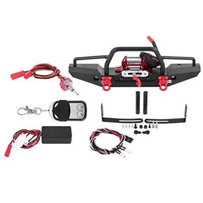 Image of RC Car Front Bumper with Winch, Aluminum Alloy Winch Wireless Remote Controller for Crawler Upgrade Part