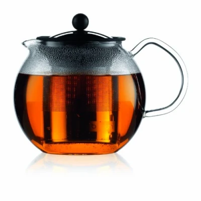 Image of Bodum 1801 16 ASSAM Tea Press , Permanent Filter, Glass Handle, 1.0 L/34 oz) Black/transparent