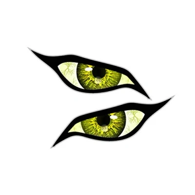 Image of CT Design LARGE Pair Of Evil Eyes With Yellow Bloodshot Iris Vinyl Drone Motorcycle Helmet Car Sticker Decal 140x60mm each