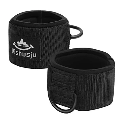 Image of Vishusju Ankle Wrist Cuffs Neoprene Padded Straps D Ring Glute Kickback for Cable Machines Legs Exercise Adjustable Fitness (D Black)