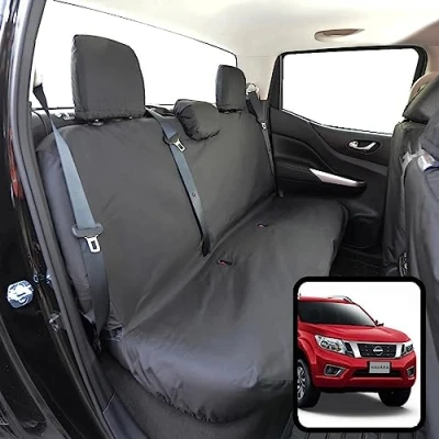 Image of Seat Covers for Nissan Navara NP300 Double Cab 2016+ Tailored Fit Heavy Duty Waterproof Black Van Rear Bench 600 Denier Polyester Machine Washable