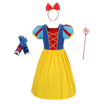 Image of Lito Angels Princess Snow White Fancy Dress Up Clothes Costume with Accessories for Kids Girls Age 5 6 Years, Yellow