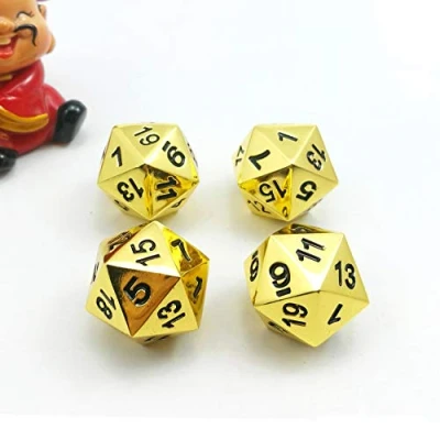 Image of Set of 4 Deluxe Golden Solid Metal 20 Sides Dice, 4pcs D20 Gold Metallic Polyhedral Dice