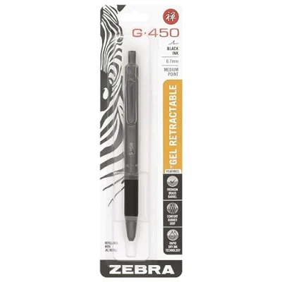 Image of Zebra Pen G 450 Retractable Gel Pen, Black Brass Barrel, Medium Point, 0.7mm, Ink, 1 Pack (49511)