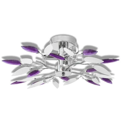Image of vidaXL Ceiling Lamp with Acrylic Crystal Leaf Arms, White &amp; Purple, Room Illumination, Contemporary Style, Metal Base, Easy Mounting, Versatile Placement, Halogen Chandeliers E14 Bulb Compatible ...