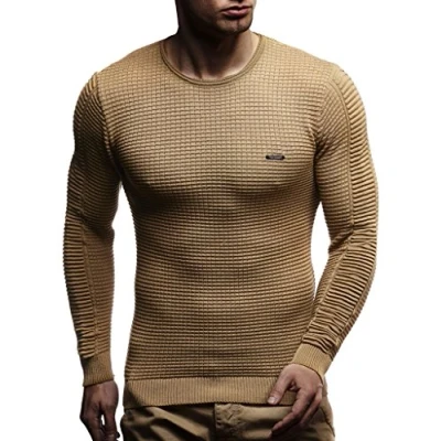 Image of Leif Nelson Men&#039;s Pullover Knit Sweater fine Crew Neck LN 1545 Dark Beige XX Large