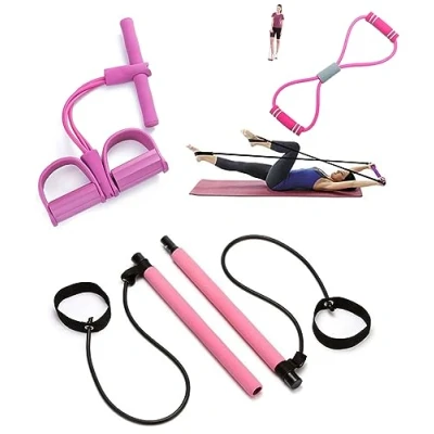 Image of 3PK LIGHT RESISTANCE Pilates Stick, YOGA Toner, PEDAL Pull Up Band, EQUIPMENT, BODY TRIMMER, Waist &amp; Ab Shaper, Arms, Chest, Sit ROPE (3PC TUBE Puller Toner)