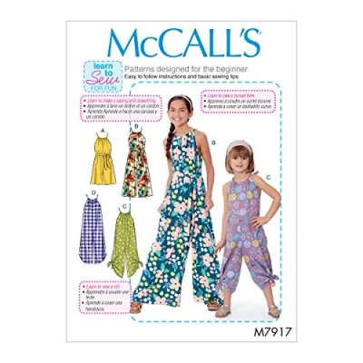 Image of McCalls Pattern M7917 Childrens and Girls Romper, Jumpsuit, Belt Size CCE: 3 4 5 6