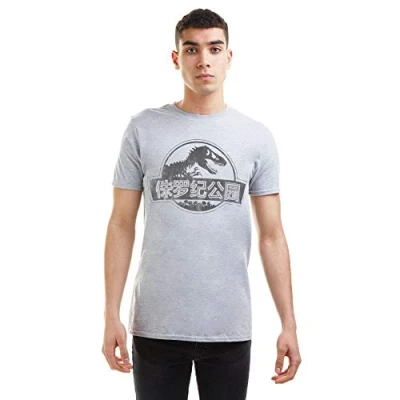 Image of Jurassic Park Men&#039;s Mono Chinese Logo T Shirt, Sports Grey, XX Large
