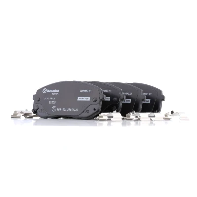 Image of 58101D4A10, 58101F8A00 Brake pad set BREMBO P 30 056X with acoustic wear warning anti squeak plate accessories KIA: Sportage IV