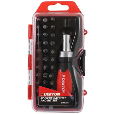 Image of DEKTON DT65234 Stubby Ratchet Screwdriver and Bit Set, Black/Red, Set of 38 Piece