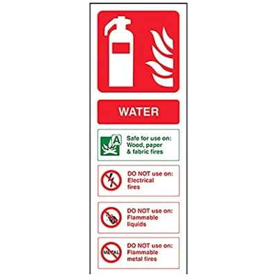 Image of V Safety Water Id Fire Extinguisher Sign 100mm x 280mm Self Adhesive Vinyl