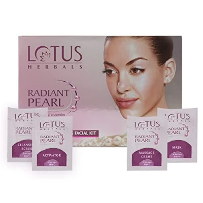Image of Lotus Herbals Radiant Pearl Cellular Lightening Facial Kit, 4 Easy Steps, 37g (Single Use)