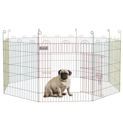 Image of PawHut Dog Playpen Puppy Pen Metal Rabbit Run Pet Crate Fence w/Door Indoor &amp; Outdoor, 60H x Φ156cm