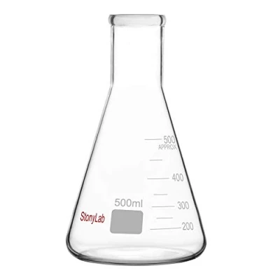Image of stonylab 1 Pack Glass 500ml Heavy Wall Narrow Mouth Erlenmeyer Flasks with Duty Rim (500ml Fits 8# Rubber Stopper)
