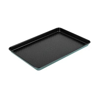 Image of Prestige x Nadiya Oven Tray Non Stick Baking Tray, Durable Anti Warp Steel, Freezer &amp; Dishwasher Safe Bakeware, 33 23cm, Teal with Black Interior, 9&quot; 13&quot;