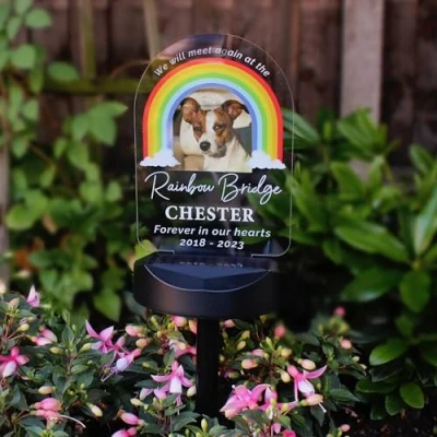 Image of Custom Personalised Rainbow Bridge Pet Memorial Outdoor Solar Light Perfect for