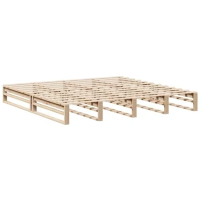 Image of vidaXL Solid Pine Bed Frame with Headboard 200x200 cm, Slatted Base, Storage Shelves, Brown