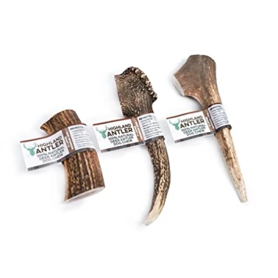 Image of Highland Antler Natural Dog Chew. Pack of 1x Extra Large (220 270g) Naturally Shed Red Deer Antler, Long Lasting Chew Bone With Calcium And Minerals (Shape may vary)