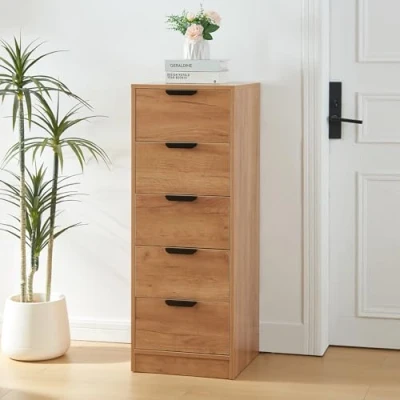 Image of [en.casa] Chest of drawers Varkaus with 5 Bedroom storage cabinet 108 x 40 cm Hallway drawer oak look