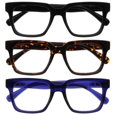 Image of OPULIZE ERA Blue Light Glasses Clear Lens Anti Reflective &amp; Glare 3 Pack UV400 Protection Oversized Frame Computer Screen Men Women