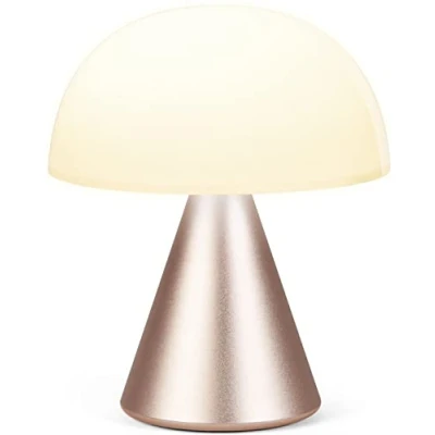 Image of Lexon Mina M Mushroom Lamp Portable Bedside Light for Bedrooms, Kids &amp; Nursery 9 LED Color Rechargeable Table with 24h Dimmer, Medium Soft Gold