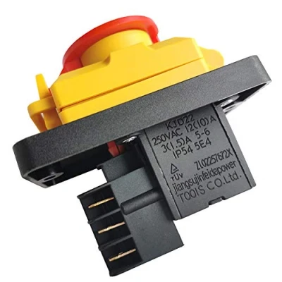Image of KJD22 6 pins Industrial Electromagnetic Switch Emergency Stop Push Button Waterproof ON Off Pushbutton Switches for Woodworking Machine Tool Equipment AC 250V 12(10) A