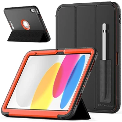 Image of TECHGEAR D FENCE Designed For the Apple iPad 10th Generation (iPad 10 2022 10.9&quot;) Slim Shockproof Tough Rugged Protective Armour Smart Case + Stand, Schools Builders Workman Kids [Orange]
