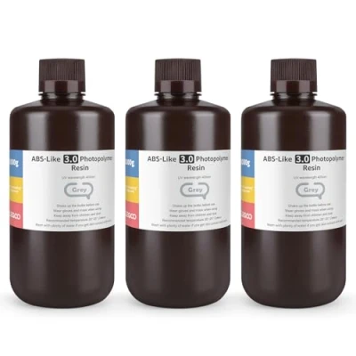 Image of ELEGOO Upgraded ABS Like Resin 3.0, 405nm UV Curing 3D Printer with Higher Precision and Lower Shrinkage, Enhanced Strength Toughness Photopolymer for LCD Grey 3 * 1KG