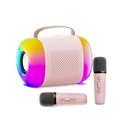 Image of E SMARTER Mini Karaoke Machine 2 Microphones, Bluetooth 5.3 Kids Machines Portable with 4 Dazzling Light Modes &amp; Voice Changer, Boys Girls Toys for 3 12 years old