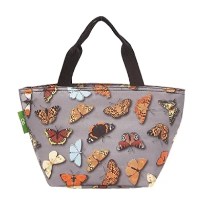 Image of ECO CHIC Lightweight Foldable Lunch Bag Water Resistant Insulated Cooler for Work/Picnics/Hiking/Camping BBQs Made from Recycled Plastic Bottles (Wild Butterflies Grey)